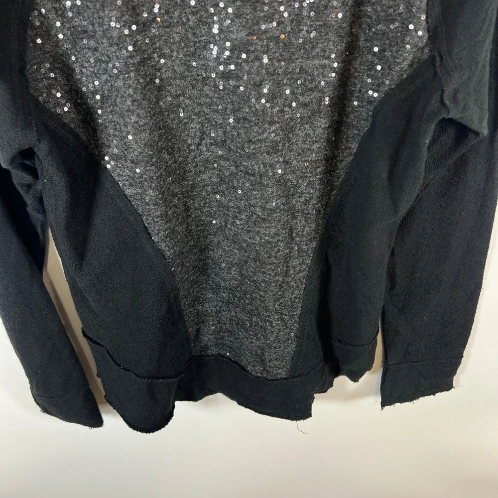 Free People Sequin Mixed Media Hoodie Black Charcoal Grey‎ Pullover Small boho